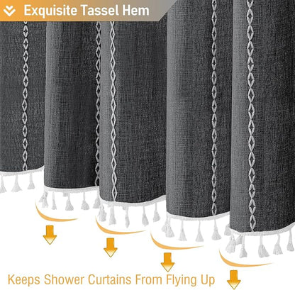 Charcoal Grey Boho Farmhouse Linen Heavy Duty Shower Curtain, 72x72 | 330GSM - Image 6