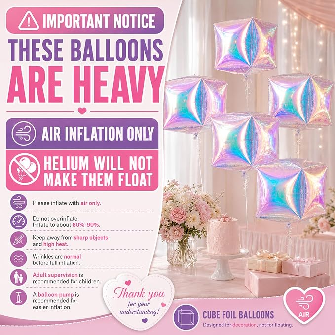 Iridescent Cube Balloons, Baby Shower, Anniversary and Mermaid Party Decorations - Image 10