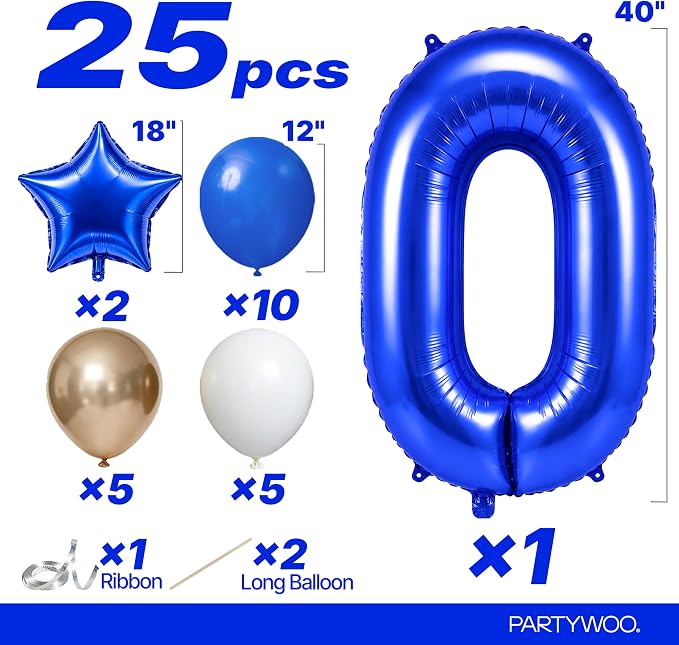 PartyWoo Number Balloons 40 Inch Blue Number 0 Kit - Image 2