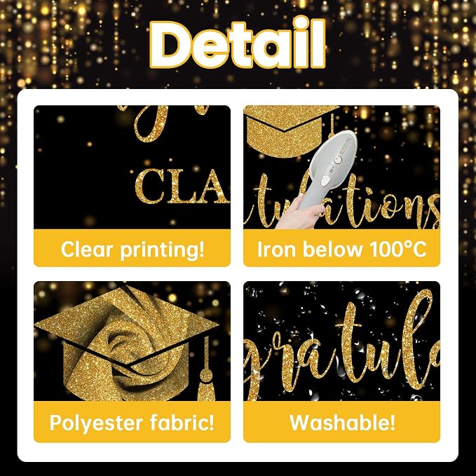 Mocsicka Class of 2026 Backdrop Black Gold Glitter Bokeh Graduation Party - Image 3