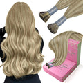 YoungSee I Tip Extensions Brown Highlight I Tip Hair Extensions Human Hair Light Brown Highlight Blonde Itip Hair Extension Real Human Hair 16In 80s 50g I-Tips Extension Human Hair Soft