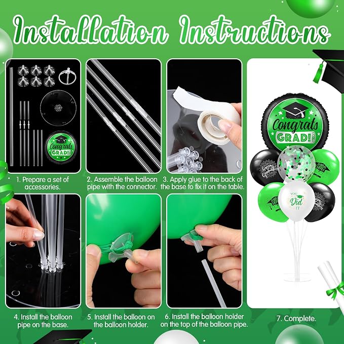 Kasyat 4 Set Green and Black 2026 Graduation Table Centerpiece Balloon Stand - Image 3