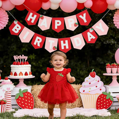 Felt Pink Red Happy Birthday Banner Birthday Decorations - Image 2