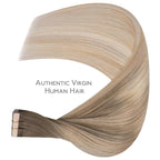 WENNALIFE Tape in Hair Extensions Human Hair, 20pcs 50g 18 inch Balayage Sandy Brown to Platinum Blonde Remy Hair Extensions for Women Tape Ins Straight Extensiones De Cabello Humano Skin Weft