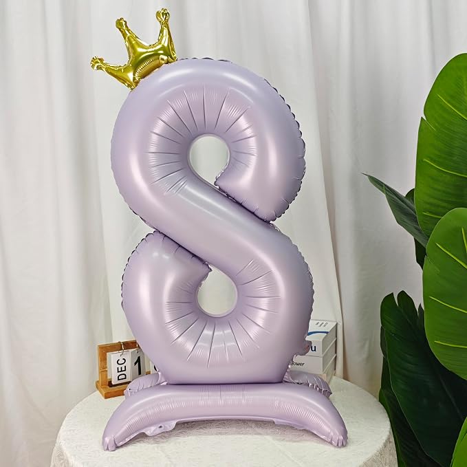 Standing Purple Crown Number 8 Balloon 40In Pastel Purple Crown 8 Balloon | - Image 3