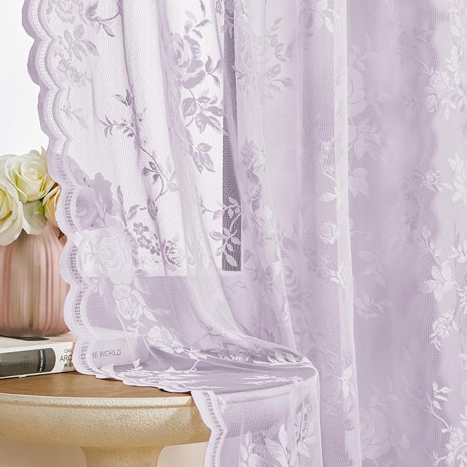 Lilac Lace Curtains Light Purple Lace Curtains 45 Inch Length 2 Panels Romantic by SEEKRIGHTHomeDecor