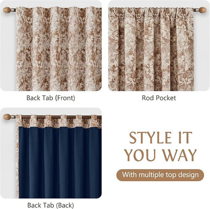 Beauoop Brown Floral Jacquard Blackout Curtains - Image 5