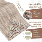 Ve Sunny Real Hair Extensions Clip in Human Hair Ash Blonde Highlight Bleach Blonde Real Human Hair Extensions Clip ins Long Straight Remy Hair Extensions Full Headed 22inch 120g 7pcs
