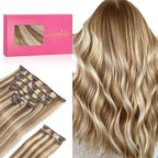WENNALIFE Hair Extensions Clip In, 9pcs 20inch 150g Ash Brown Highlighted Golden Blonde Thicker Clip In Hair Extensions Real Human Hair Remy hair extension Double Weft Clip in Human Hair Extensions
