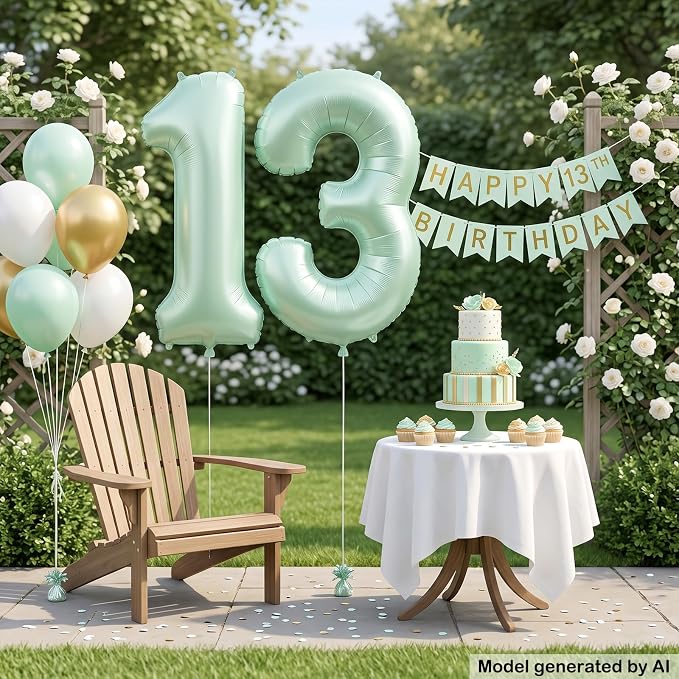 40 Inch Balloon Number 13 Olive Green Large Foil Number Balloons Set 0-20 | - Image 5