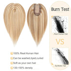 SEGO Human Hair Toppers for Women With Thinning Hair, 7 * 13CM Silk Base 100% Real Human Hair Clip in Top Wiglet Hairpieces -8 Inch No Bangs Golden Brown&Bleach Blonde