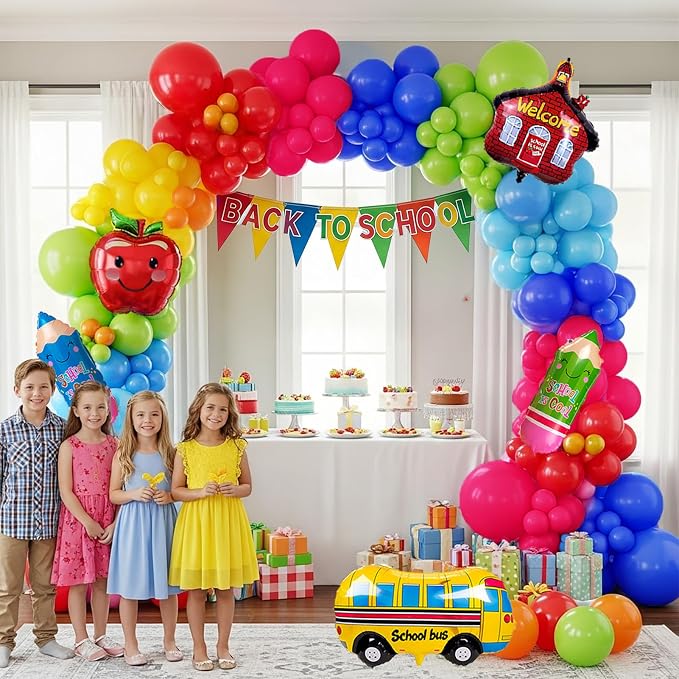 back to school balloons hot pink and red yellow green balloon garland arch kit - Image 7
