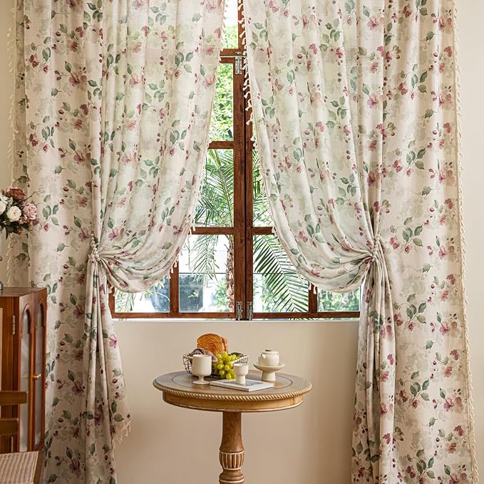 ENJOYBRIDAL Floral Curtains 96 Inch Long Living Room Semi Sheer Drapes 2 Panel by ENJOYBRIDAL