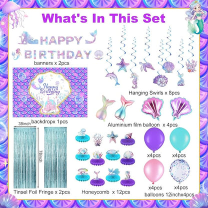 Frienda Mermaid Birthday Decorations Includes Banner, Foil & Latex Balloons - Image 3