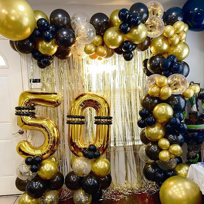 Black and Gold Balloons, 12 Inch Black and Metallic Chrome Gold Confetti - Image 6