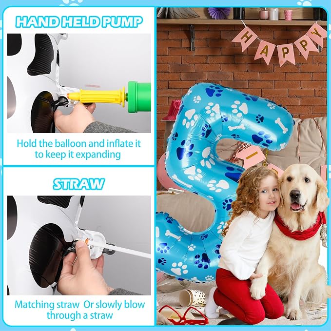 40 Inch Blue Dog Paw Birthday Balloons, Number 5 Balloons - Image 4