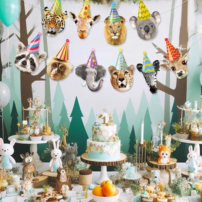 Hooqict Safari Animals Happy Birthday Banner Animal Birthday Party Decorations - Image 4