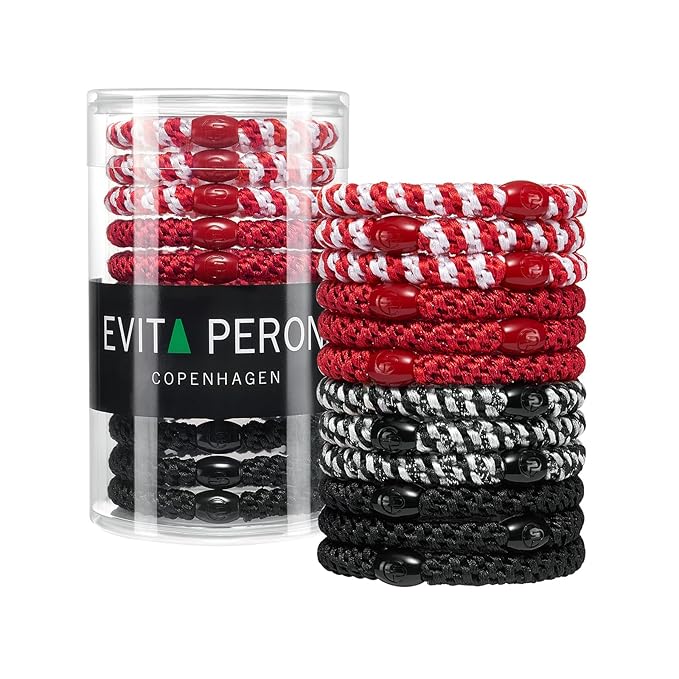 EVITA PERONI 12 Pcs Hair Ties, High Elastic Ponytail Holders, Hair Ties No Damage for Thick Curly Hair Women Men (Blackout Red)