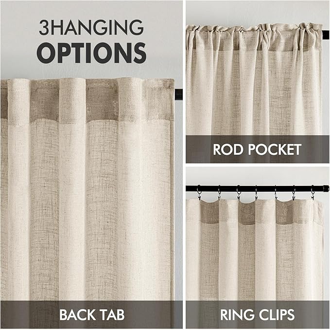 MIULEE Beige Linen Curtains 52x45 Inch Length - Image 3