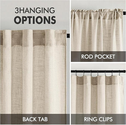 MIULEE Beige Linen Curtains 52x45 Inch Length - Image 3