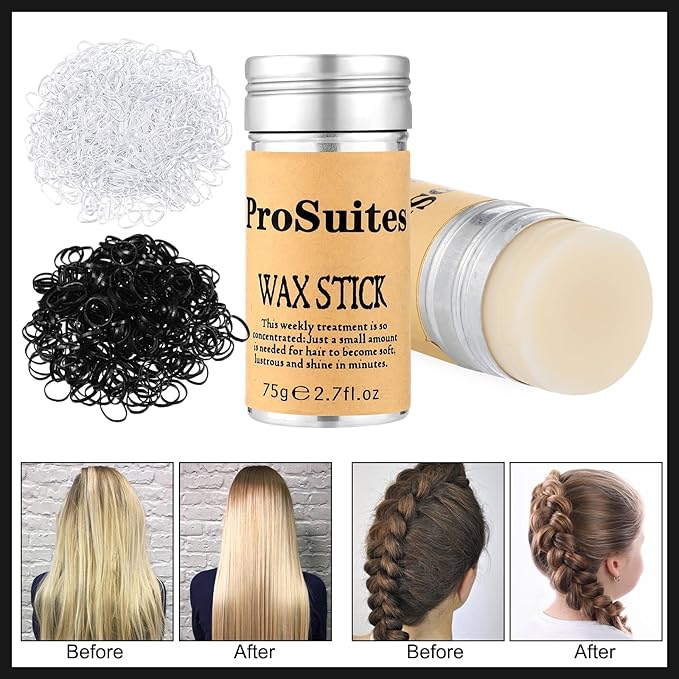 Slick Back Hair Brush with 1000pcs Hair Rubber Bands,Hair Wax Stick,Elastic Hair Ties,Rat Tail Comb for Women, Men and All,Curly Hair,Straight Hair