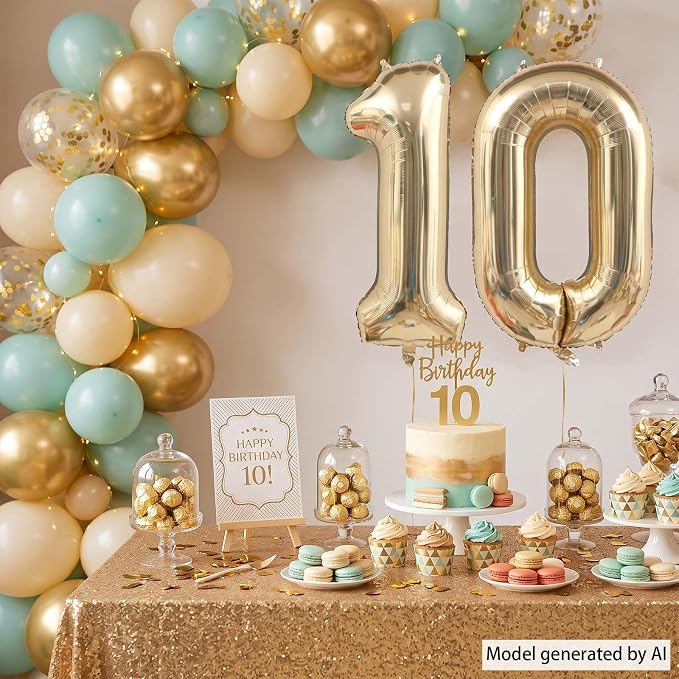 White Gold Number 10 Balloon 40 Inch, Champagne Tenth Digit Decoration | Giant - Image 6