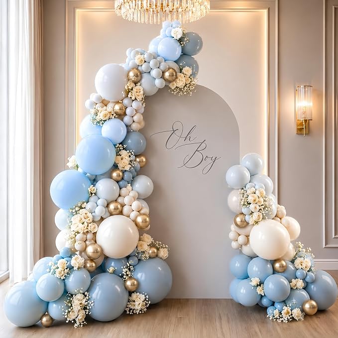 Dusty Blue and Gold Balloons 60 Pcs, 12 Inch Dusty Baby Blue Chrome Gold - Image 3