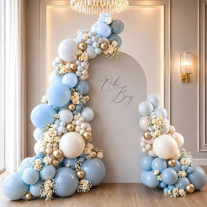 Dusty Blue and Gold Balloons 60 Pcs, 12 Inch Dusty Baby Blue Chrome Gold - Image 3