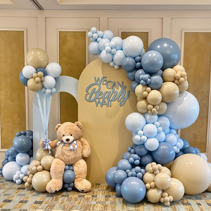 HILAVO Dusty Blue Balloons 12 Inch Pastel Fog Blue Slate White Sand Metallic - Image 6