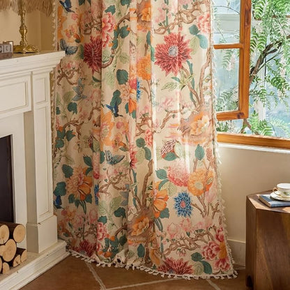 Floral Rod Pocket Semi Sheer Bedroom 96 Inch Curtains 2 Panel Set | Living Room - Image 7