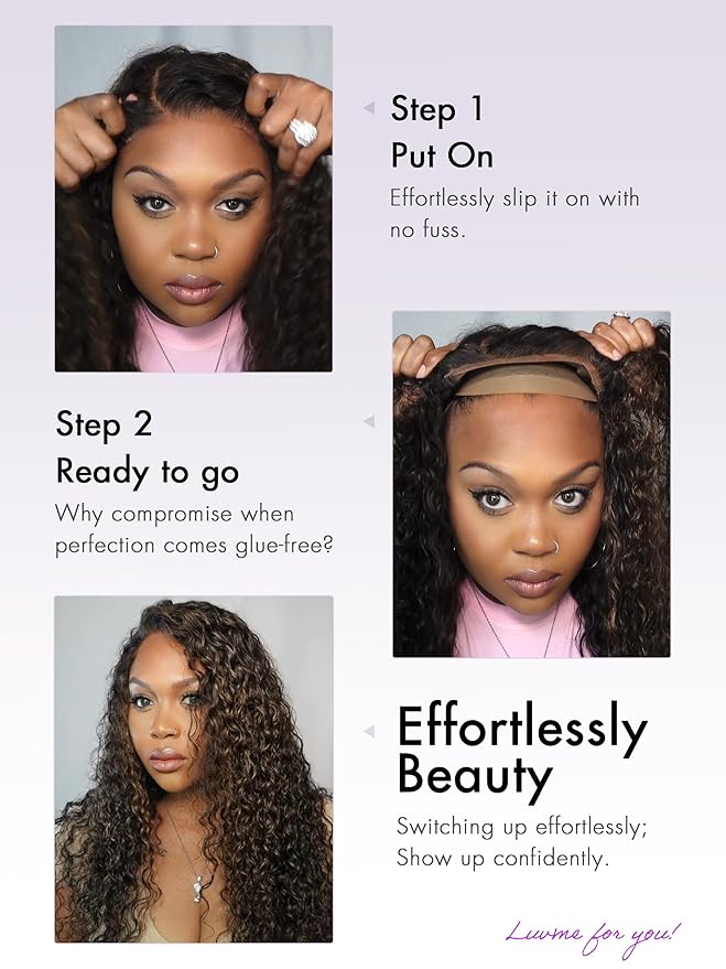 LUVME HAIR 20 Inch Highlight Brown Curly Lace Front Wig Human Hair Pre Cut Lace Glueless 5X5 Closure Wig Pre Plucked For Women 180 Density