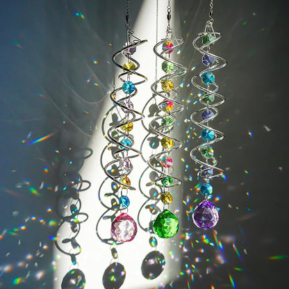 Set of 3 Crystal Suncatcher Spiral Wind Spinner Gazing Ball Decor | Crystal - Image 3