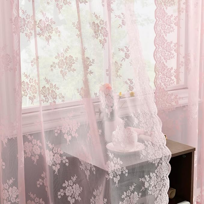 Kotile Pink Floral Lace Curtains by Kotile+Curtains