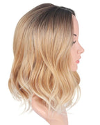 Short Curly Ombre Blonde Bob Hair Wigs For Women Synthetic Middle Part Wig With Brown Roots Party Costume Cosplay Wig (Ombre Blonde-9143)