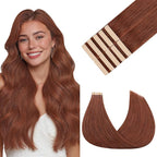 GOO GOO Tape in Hair Extensions Human Hair, #33B Dark Auburn Copper, 24inch 30g 10pcs, Skin Weft Seamless Invisible, Silky Straight with Thick Ends, Remy Human Hair