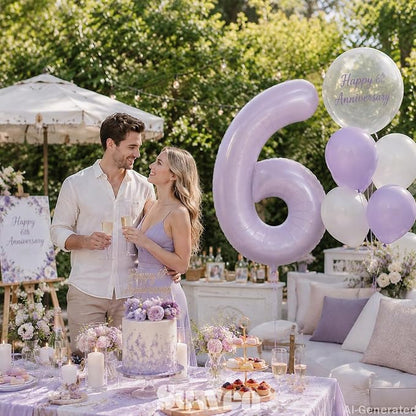 SUWEN 40 Inch Light Purple Lavender Big 6 Balloon Number Foil Helium 0-9 | 6th - Image 3