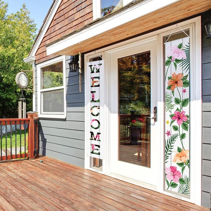Frienda 2 Pcs Spring Welcome Floral Porch Banners 72"x12" Summer Flower Hanging - Image 7