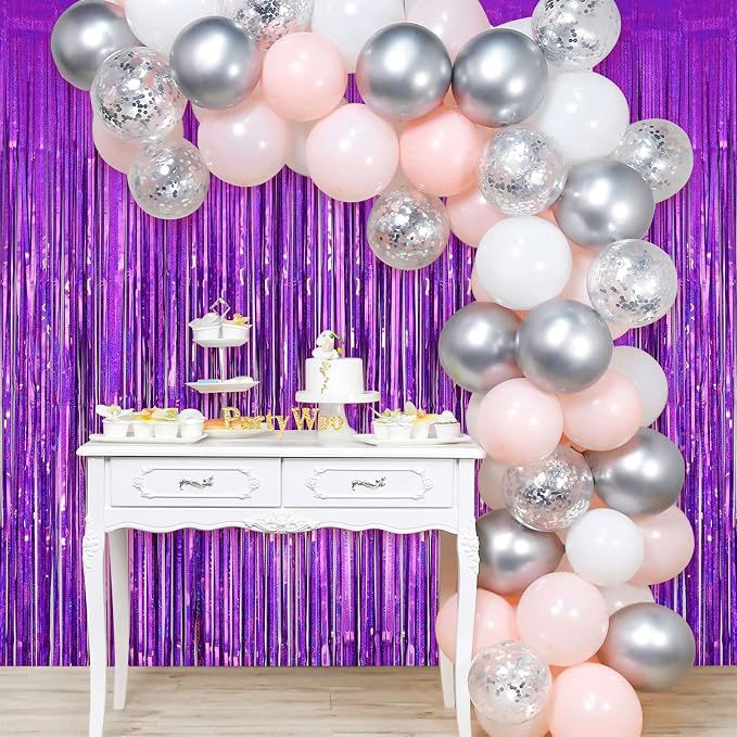 Purple Tinsel Foil Fringe Curtain Backdrop, 2 Pack Metallic Glitter Curtains - Image 5