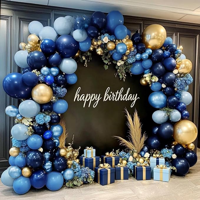 Navy Blue Gold Balloon Arch Kit, Double Stuffed Royal Pastel Blue Balloon by DOUBLELAYERBALLOON