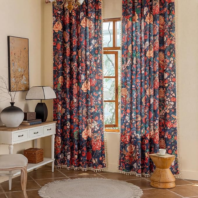 Floral Rod Pocket Semi Sheer 96 Inch Curtains 2 Panels - Image 2