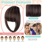 Clip in Bangs, Synthetic French Bangs Hair Clip, Fake Bangs Fringe with Temples Hairpieces for Women Natural Curved Hair Extensions for Daily Wear Medium Brown