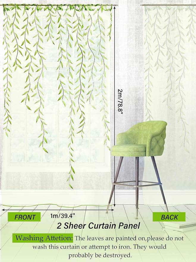 Willow Voile Curtains Cute Green Sheers Leaf Tulle Vine Window Sheers Ivy - Image 2