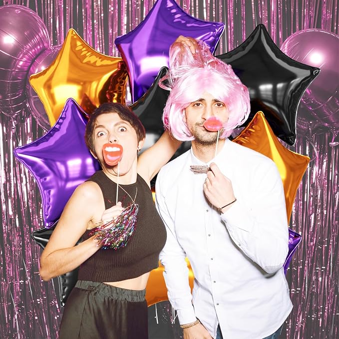 Purple Black Orange Star Foil Balloons, 18 Inch Large Metallic Stars Balloons - Image 6