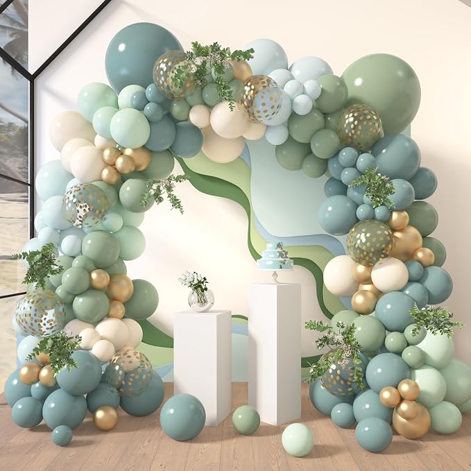 Amandir 173Pcs Dusty Blue Green Balloon Garland Arch Kit | Haze Fog Blue Ash by Amandir