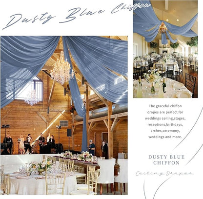 Showgeous 6 Panels Dusty Blue Ceiling Drapes, Polyester Fabric, Solid Pattern - Image 6