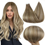 Full Shine Tape in Hair Extensions 20Inch Blonde Real Human Hair Tape in Extensions Color 6 Brown Ombre 6 And 60 Blonde Remy Invisible Hair Extensions Tape ins 50G 20Pcs Double Sided Tapes Straight