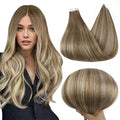 Full Shine Blonde Tape in Hair Extensions Human Hair 22Inch Hair Extensions Tape in Color 6 Fading to 6 Brown and 60 Platinum Blonde Balayage Seamless Remy Human Hair Extension 50G 20Pcs Add Volume