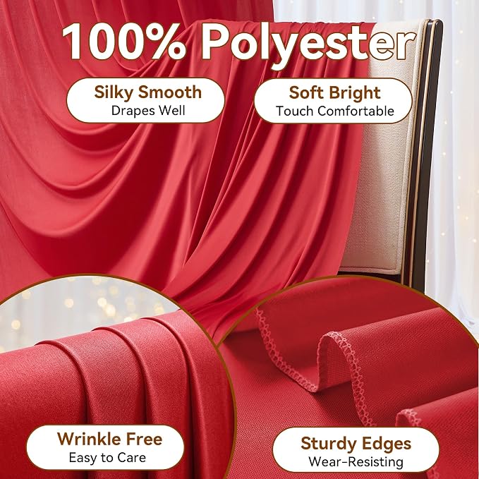 40×14ft Wrinkle Free Red Backdrop Curtain - Image 2