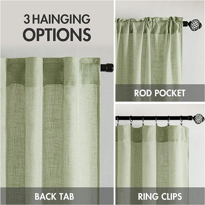 MIULEE Sage Green Linen Curtains 37x72 Inch Length 2 Panels | Window Drapes - Image 3