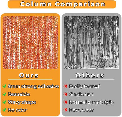 4 Pack Orange Wavy Metallic Tinsel Foil Fringe Curtains | 3.3 ft x 6.6 ft Party - Image 9